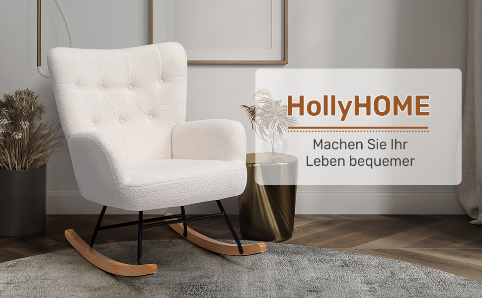 Крісло-гойдалка HollyHOME з плюшем, для вітальні, зручне крісло-релакс, крісло-гойдалка для читання, темно-сірий колір, м'яке, для спальні