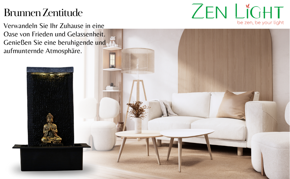 Внутрішній фонтан Zen Light з LED-підсвічуванням та Буддою, 40 см, чорний