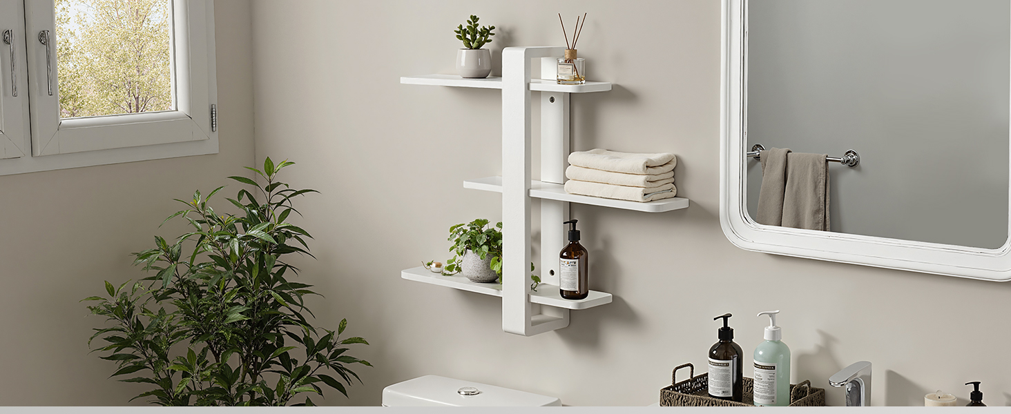 Полиця настінна дерев'яна SUMGAR, плаваючі полиці, 3-ярусна, біла 50x58 см для вітальні, спальні