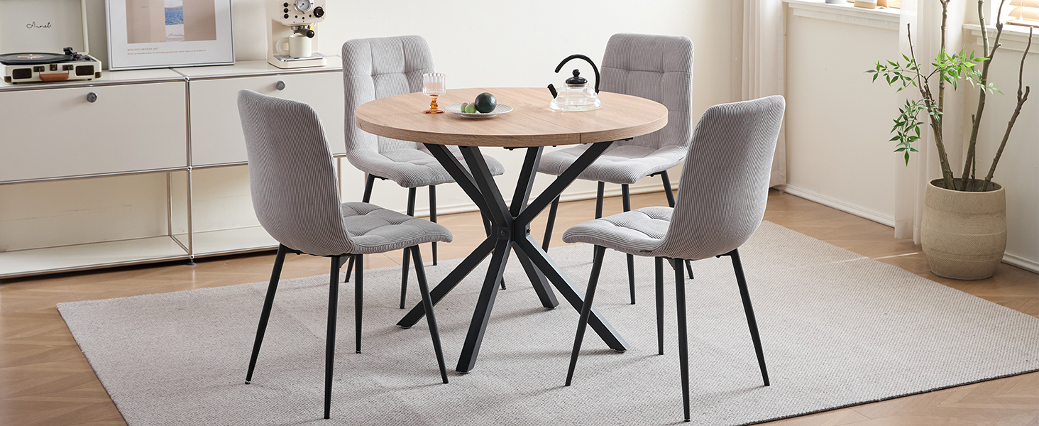 Комплект обідньої групи 5-ти частинний: круглий стіл 100 см та 4 стільці (голландський фліс). Підходить для кухні, вітальні, балкону, ресторану, офісу. Темне дерево + світле дерево/сірий (Cord).