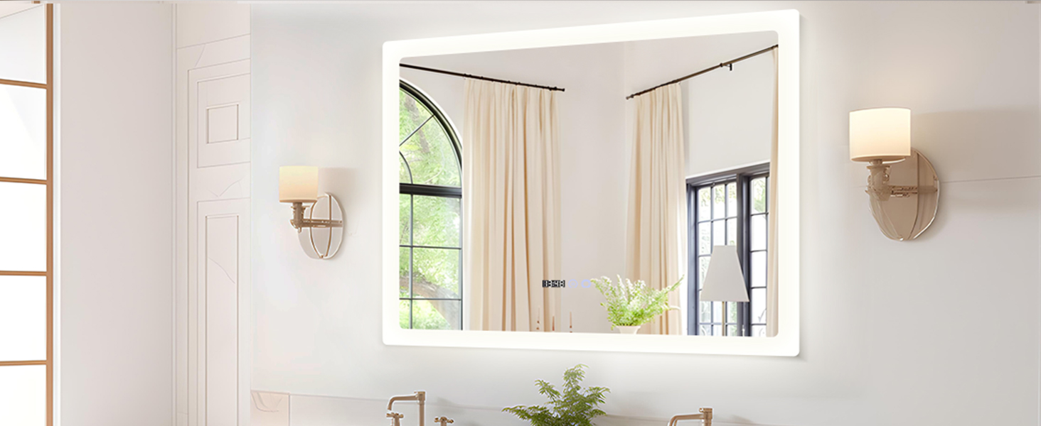 Дзеркало для ванної кімнати YU YUSING з підсвічуванням 80x60 см, LED, 3 кольори світла, регулювання яскравості, антизапар, сенсорне управління, таймер, скло, IP44