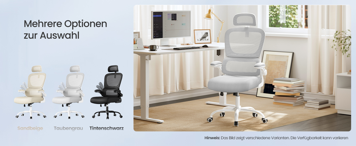 Офісне крісло SONGMICS з ергономічною спинкою з сітки, з регульованою підголівником та поперековою підтримкою, для дому та офісу, сірого кольору (OBN041G01)