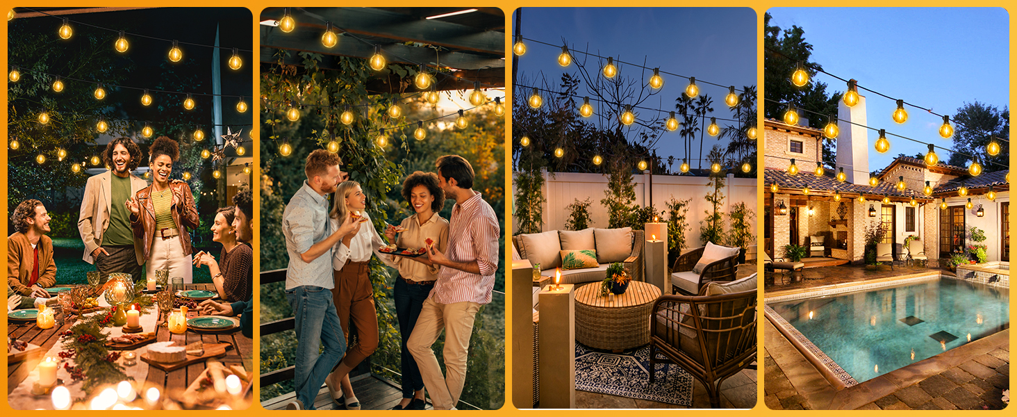 LED гірлянда світлодіодна зовнішня, димування, таймер, 15м, декоративні лампочки G40, тепле біле світло, пластик, вологостійка для саду, балкону, вечірки, павільйону, тераси