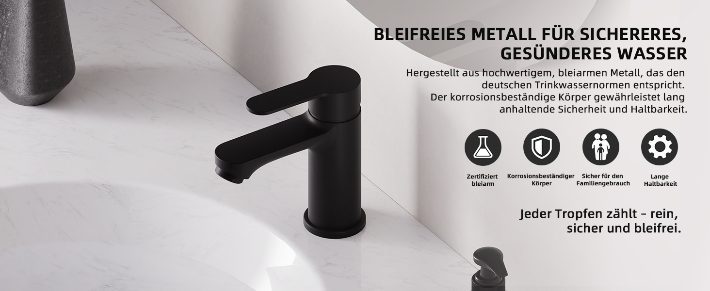 Змішувач для ванної кімнати BELZ, одноручний, для умивальника, хром (Black), водозберігаючий, енергозберігаючий, висота виливу 78 мм