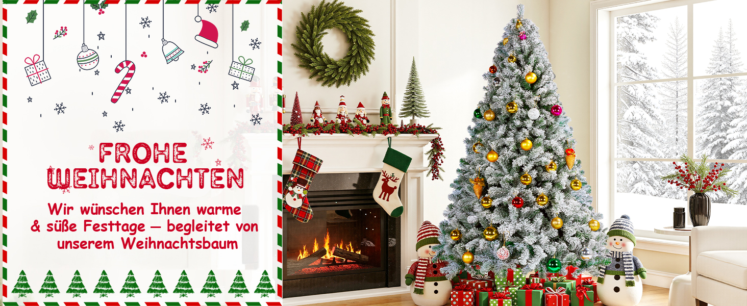 Штучна ялинка Yaheetech зі снігом 183 см (діаметр 120 см), 820 гілок, з металевим підставкою, швидкий монтаж, складана ялинка для дому