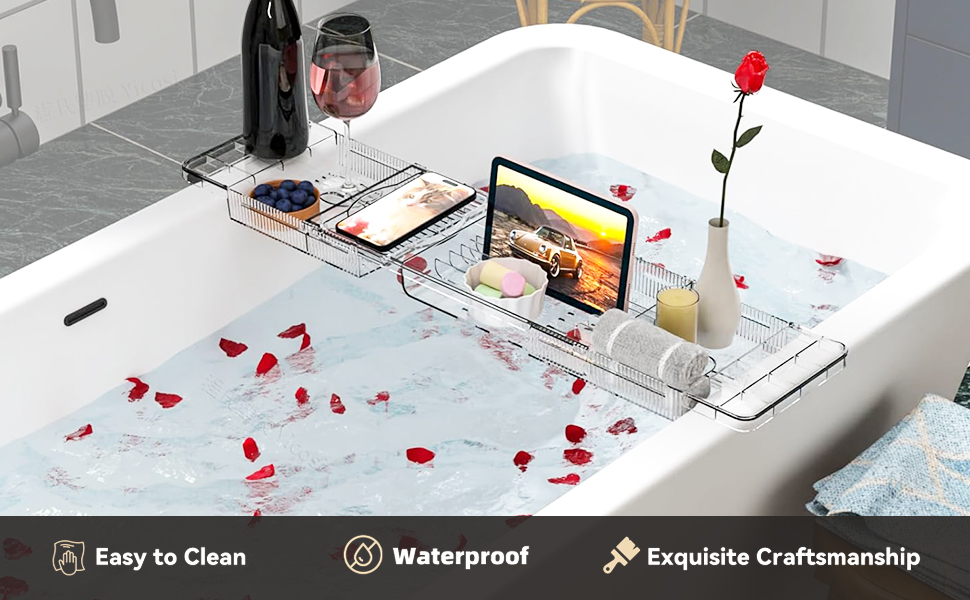 Підставка для ванни висувна, пластикова, з полицею для книг, водонепроникна, аксесуар для ванни (прозора)