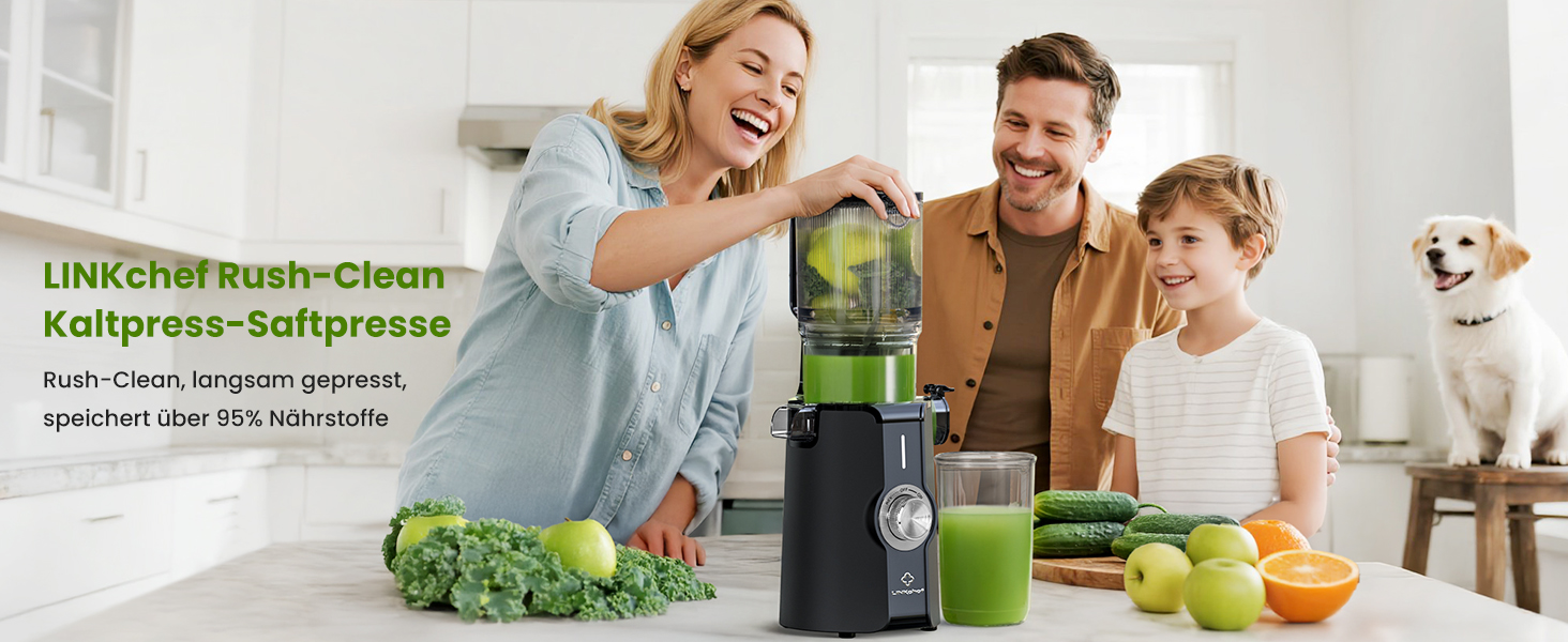 LINKChef Slow Juicer: Холодне віджимання овочів та фруктів, 115 мм, чорний, BPA Free