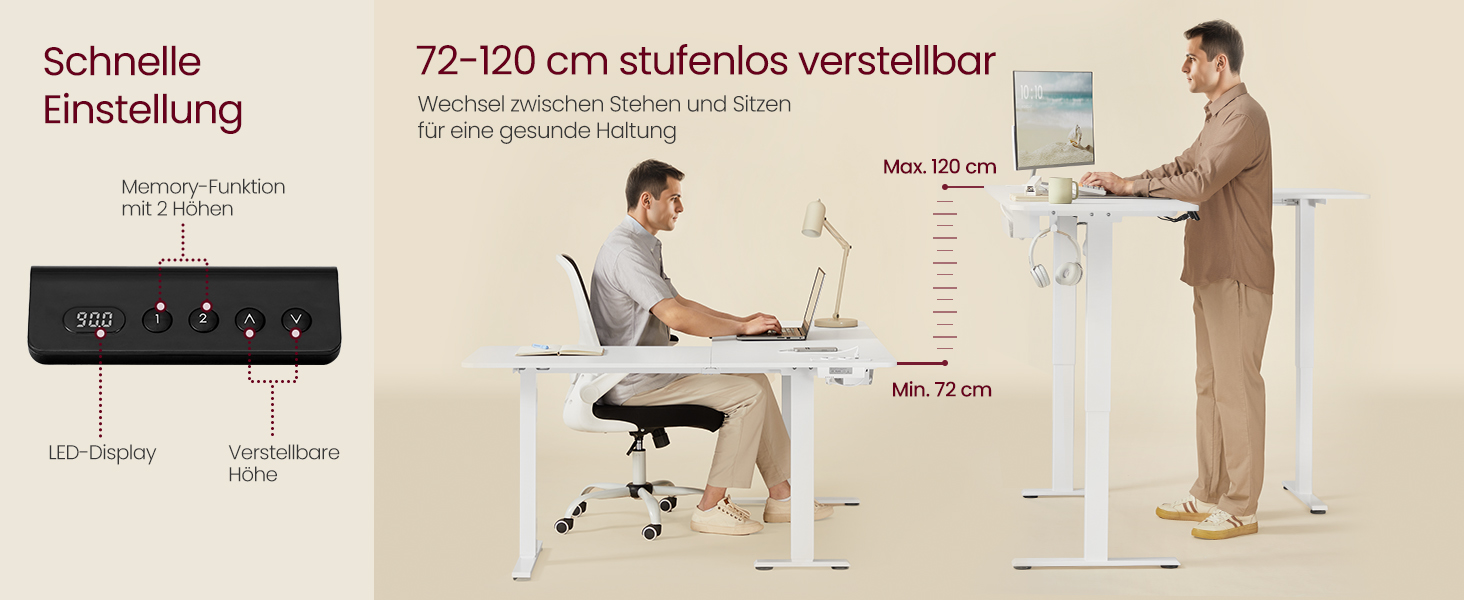 Електричний кутовий стіл VASAGLE з регулюванням висоти, 140 x 160 см, з підзарядкою, пам'ять висоти (2 положення), для офісу, білий (вохрений + матовий)