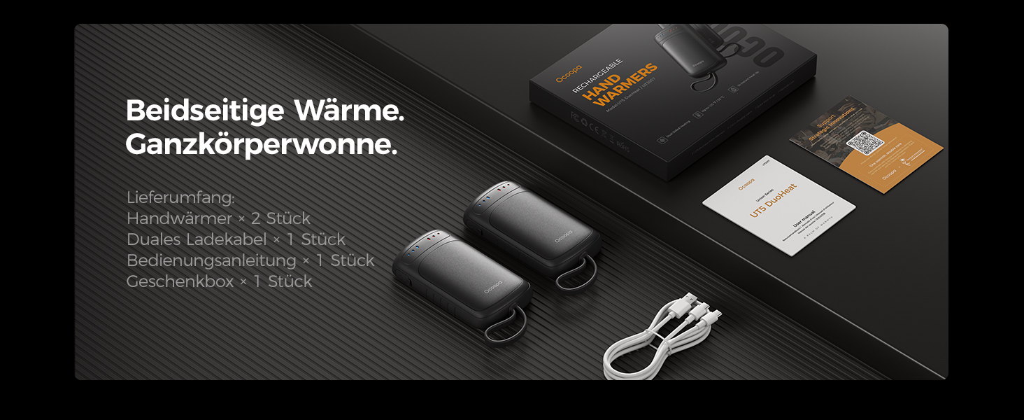 Електричні грілки для рук OCOOPA DuoHeat UT5 - чорні, для кемпінгу, полювання, подорожей, подарунок для чоловіків