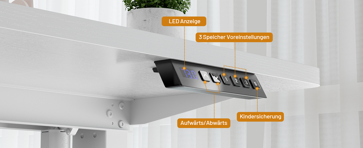 Регульований стіл з USB-зарядкою та розеткою, 100 × 60 см. Електричний стіл, регульований комп'ютерний стіл з 3-функціональною пам'яттю, білий. 100 x 60 см