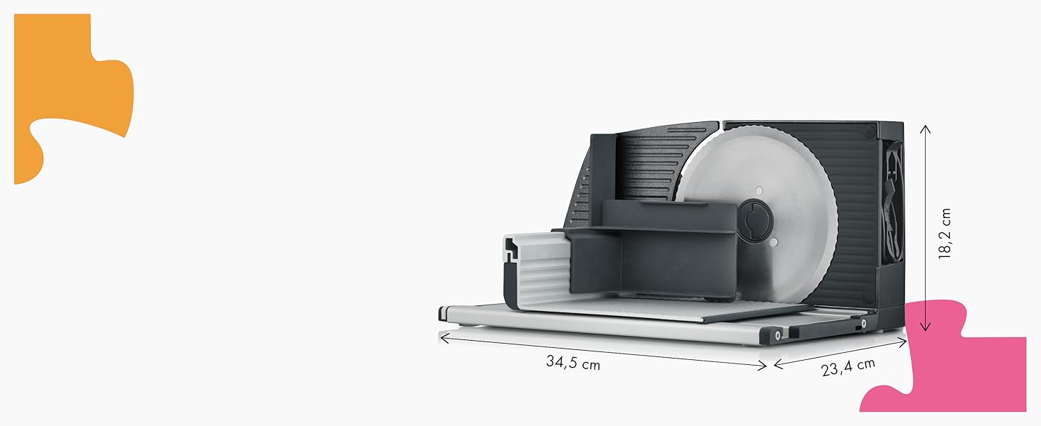Складаний універсальний слайсер GRAEF MYtiny MT1006, металевий корпус, гострий ніж 170 мм, регулювання товщини нарізки 0-15 мм, 170 Вт, Made in Germany