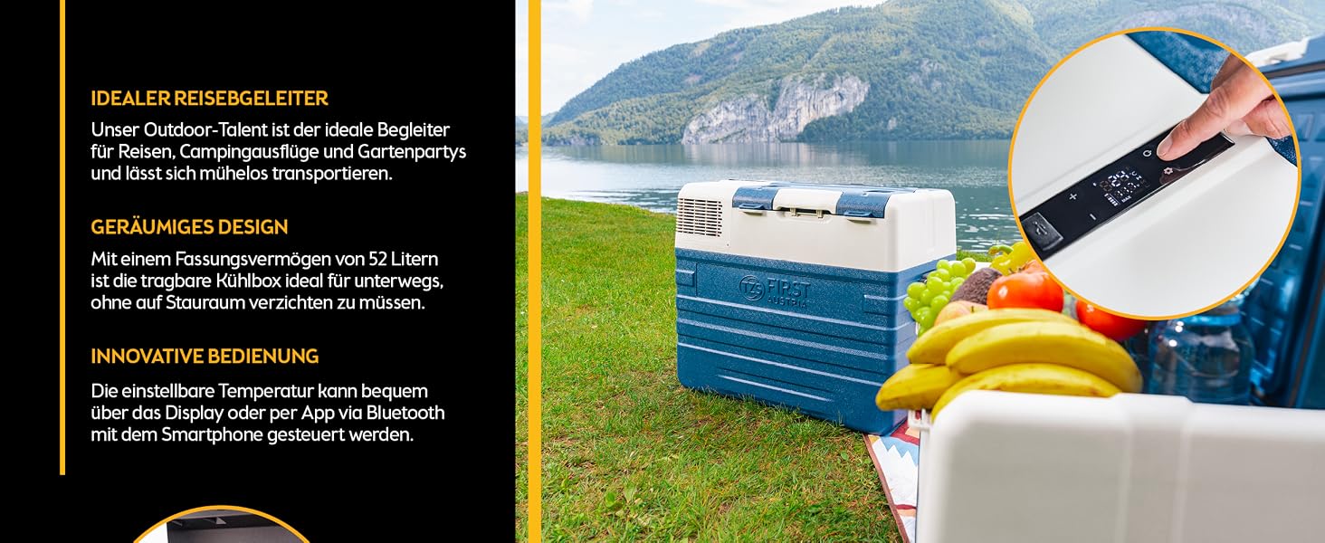 Автомобільний компресорний холодильник First Austria 43л (-20°C) Bluetooth, 12/24V, 100-240V, синьо-сірий