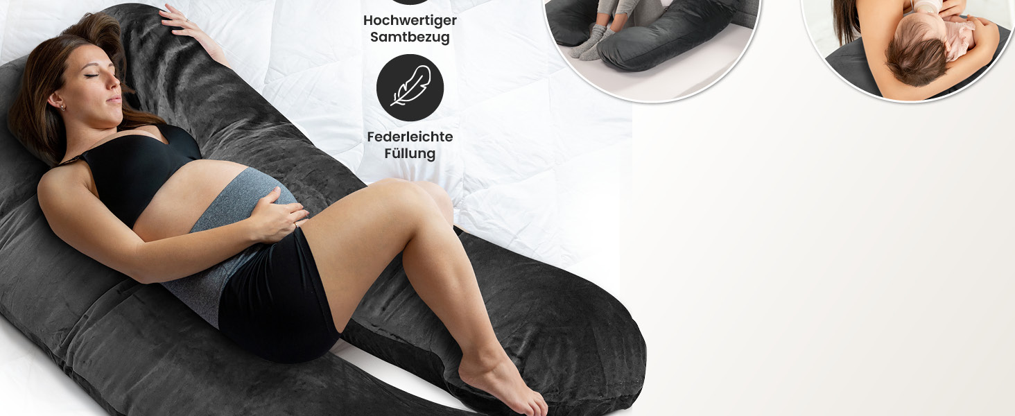 Подушка для вагітних ELONEO XXL, подушка для сну на боці, вагітність, велика U-подібна подушка, подушка для годування з м'яким, знімним та пральним чохлом, сіра антрацит