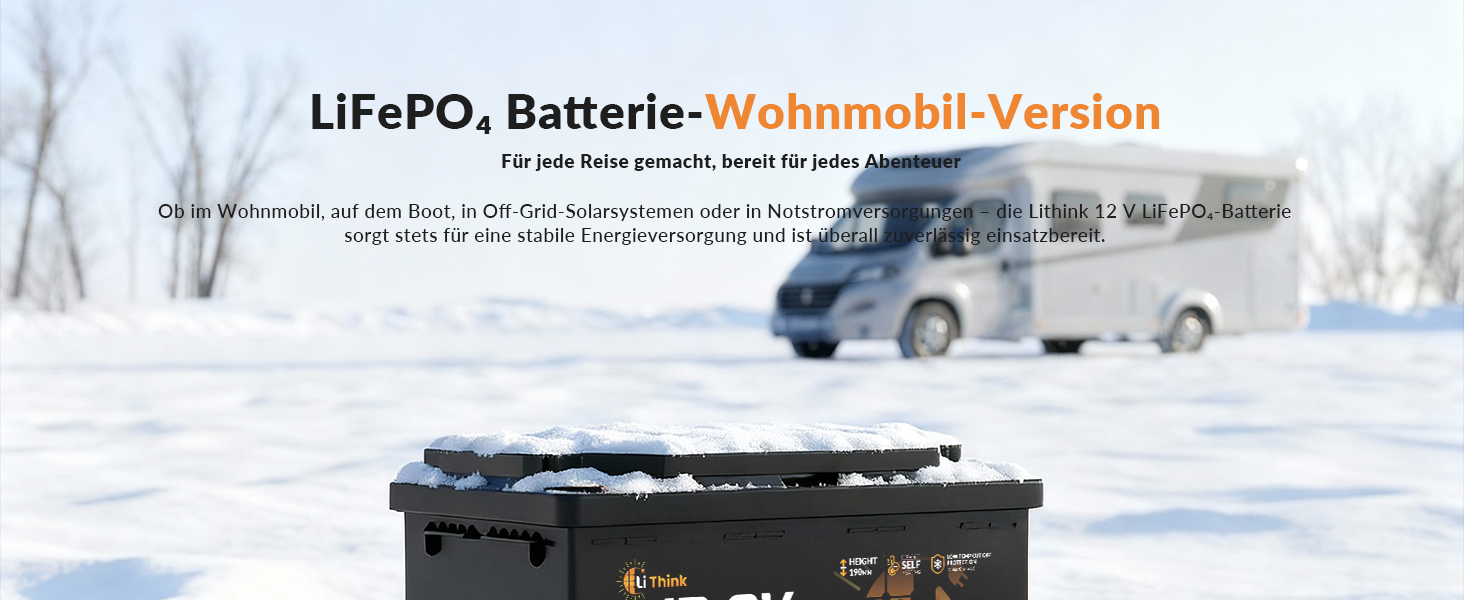 LiFePO4 акумулятор 12V 100Ah H190 з Bluetooth 5.4 для кемперів та житлових будинків на колесах, сертифікація ECE R10
