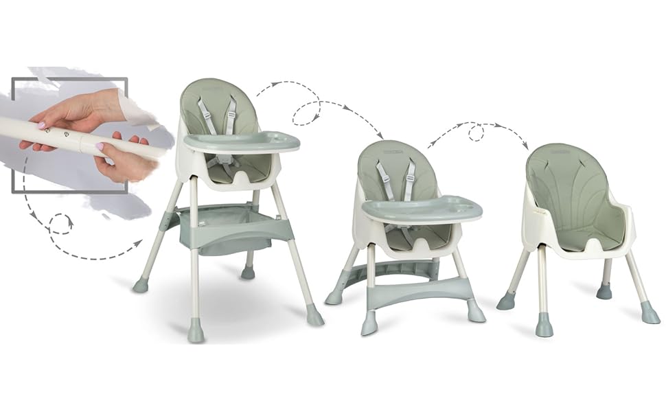 Дитячий стільчик для годування Ricokids 3 в 1, від 6 місяців, з регулюванням висоти, з підносом, колір бежевий (зелений)