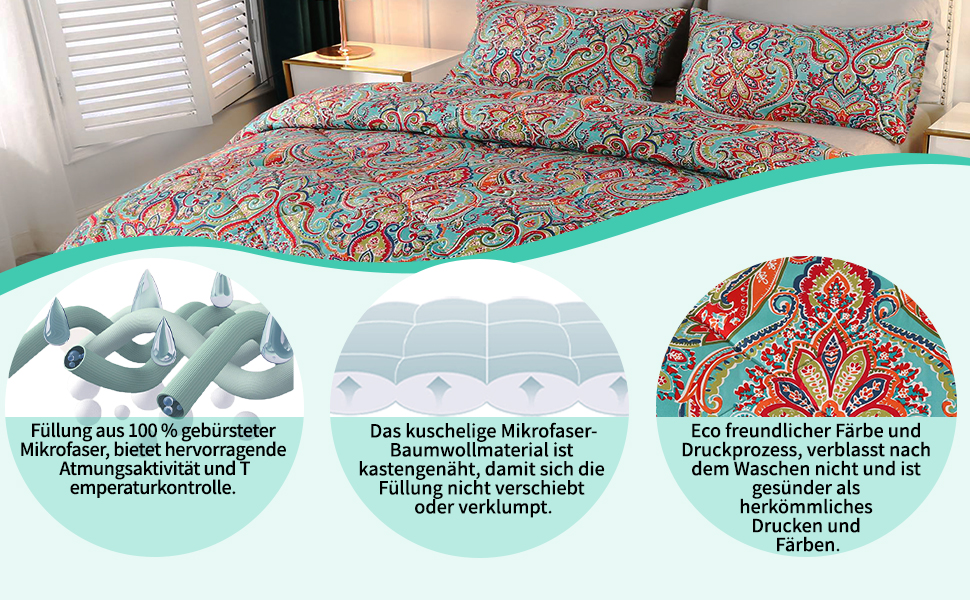 Ковдра Qucover 3PCS Paisley Boho з наволочками, 4 сезони, 225x230см