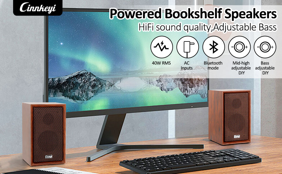 Дерев'яні колонки для ПК 2.0 40W – потужний бас, Hi-Fi, USB/Bluetooth, DSP, для ноутбука та комп'ютера