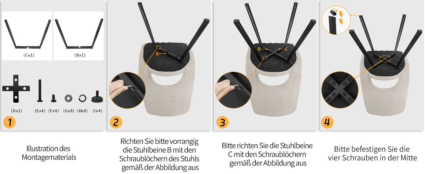 Набір обідніх стільців, 180° поворотний кухонний стілець, стільці для туалетного столика з імітацією бавовни-кашеміру, сучасний м'який стілець для вітальні з металевими ніжками (2 не поворотні, Бежевий)