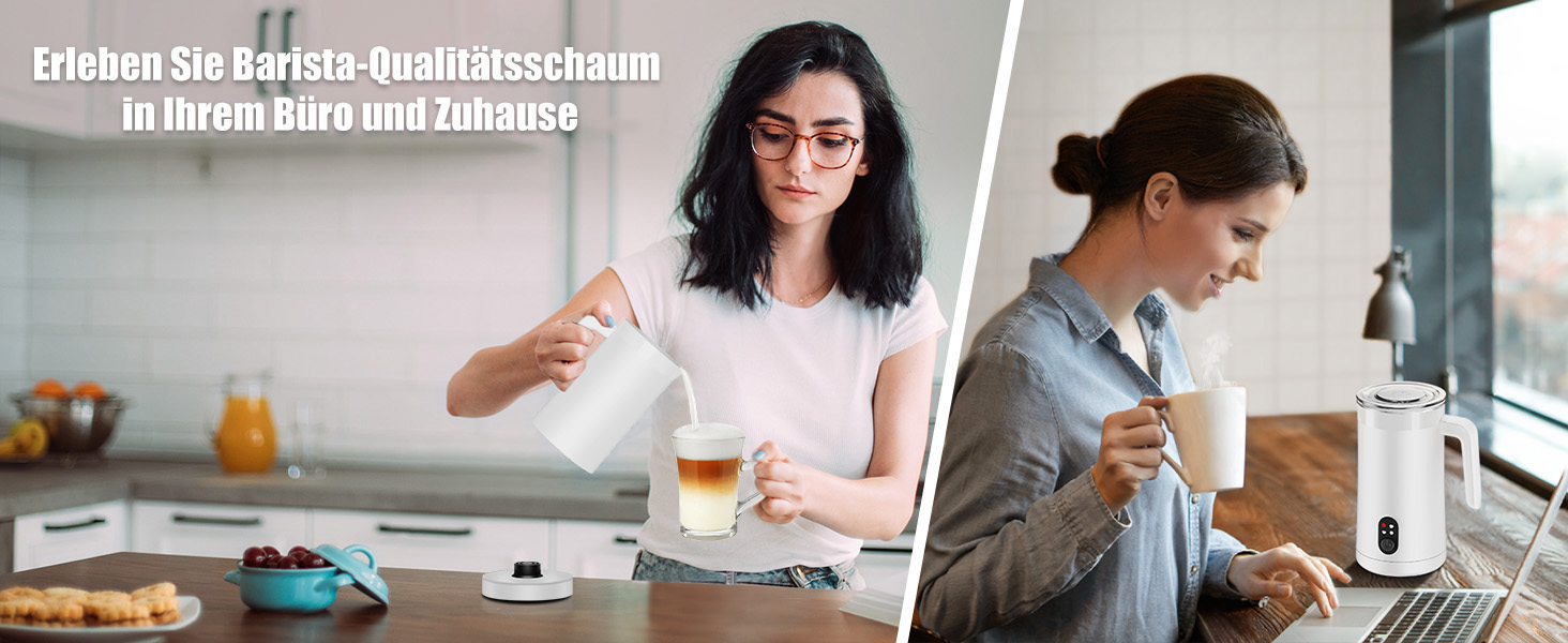 Електричний спінювач молока 400 мл 4-в-1 для гарячого та холодного молока, автоматичне вимкнення, для капучіно, лате макіато