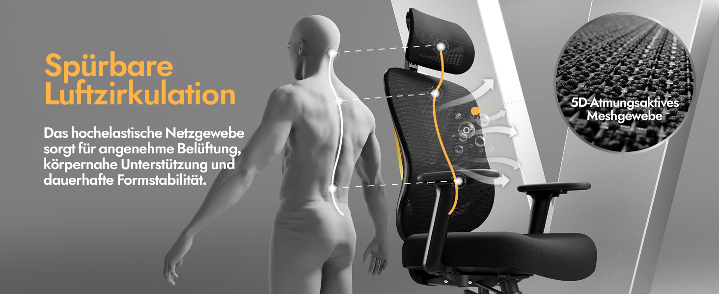 Ергономічне крісло для офісу та дому з 3D поперековою підтримкою та регульованими підлокітниками, біле (чорно-золоте)