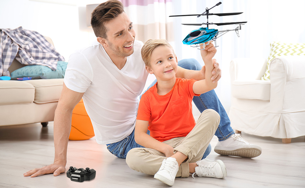 Радіокерований вертоліт VATOS для хлопчиків, 2.4G з LED підсвіткою, від 12 років, стабільна висота, автоматичний зліт, синій