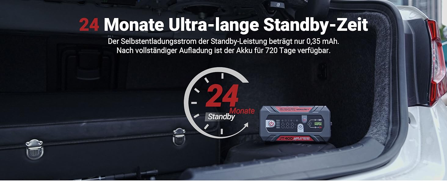 Портативний пусковий пристрій та тестер акумулятора LOKITHOR JT400: 2500A, 12V, для бензинових (8.5L) та дизельних (6.5L) авто