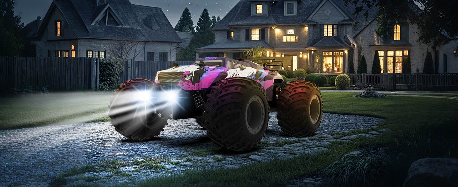 Радіокерований позашляховик FEIMUOSI 1:18 RC Car: LED підсвітка, 2.4GHz, 2 акумулятори, швидкість 20 км/год, для дітей та дорослих, фіолетовий