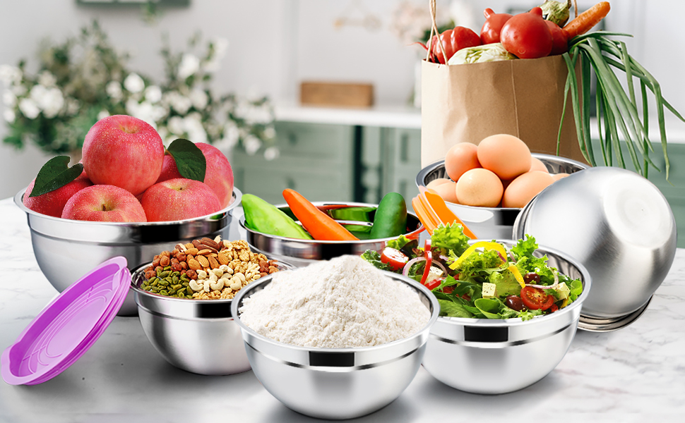 Набір мисок Homikit з нержавіючої сталі, 7 шт. з кришкою, для приготування, випічки та сервірування