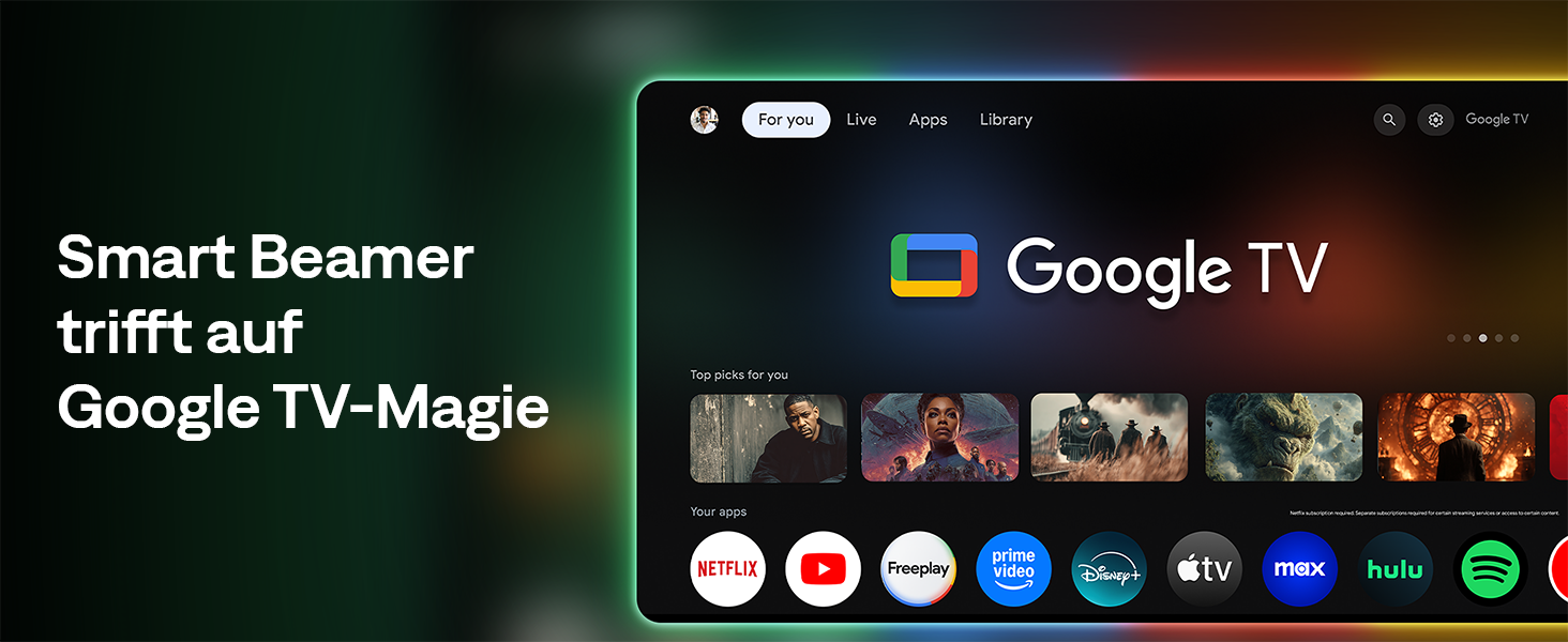 Портативний проєктор Aurzen Boom Air Mini з Google TV та Netflix, 4K, USB-C, Smart, Dolby Audio, WiFi, Bluetooth, автофокус TOF, поворотний штатив, кремово-білий