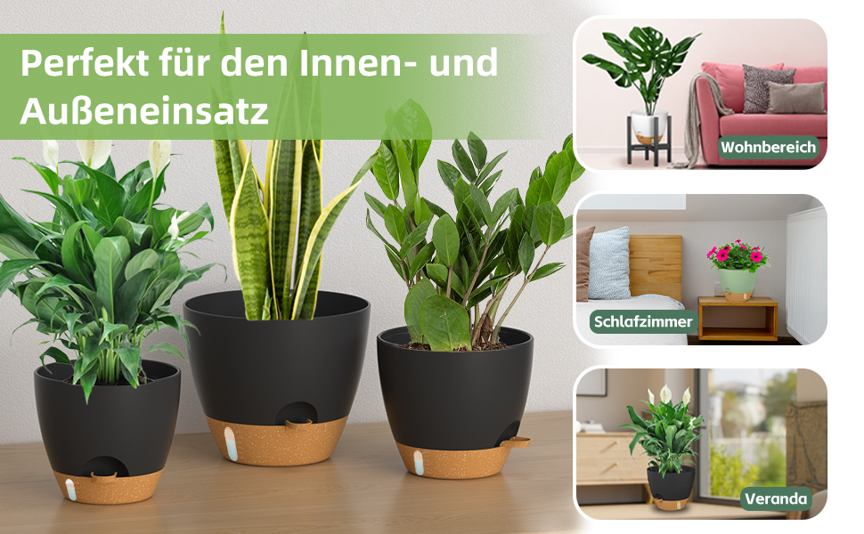 Набір горщиків для квітів ZMTECH 25 см з підставкою, 2 шт., чорний, самополив, пластик