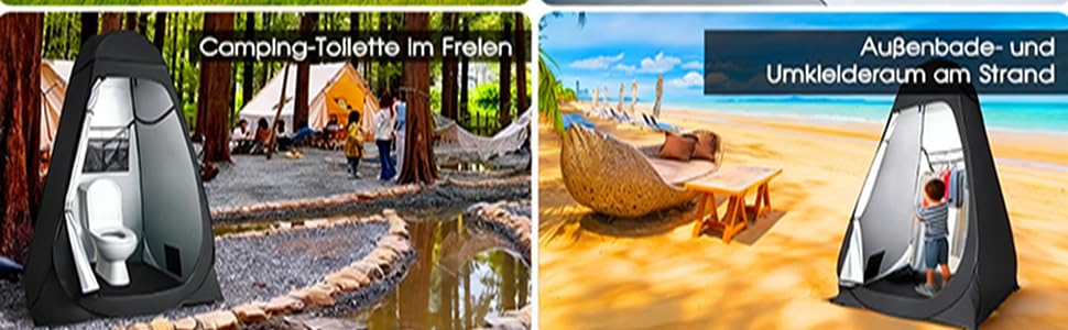 Намет для туалету та душу, переносний, Pop-Up, для кемпінгу та пляжу, з UV захистом 50+, чорний