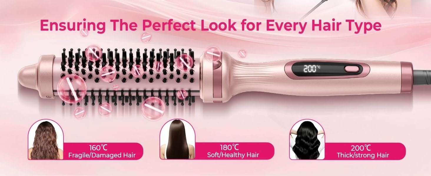 UKLISS Hairstyler 5 в 1: Фен-щітка, стайлер для волосся, плойка, насадки для об'єму та випрямлення (Класичний Рожевий)
