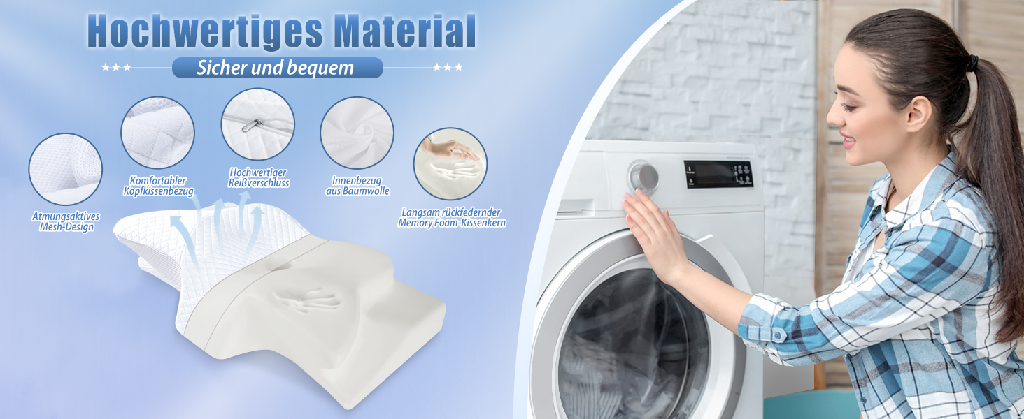 Подушка для шиї Saheyer з піною з пам'яті, ортопедична, для тих, хто спить на боці, покращує якість сну, 70 x 40 x 15/12 см, з чохлом, білий+карбоново-сірий