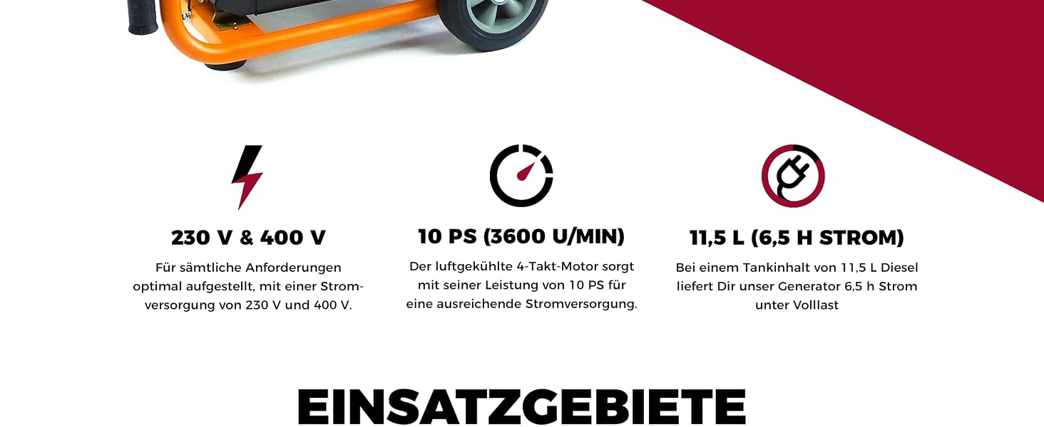 Дизельний генератор KnappWulf KW5500-3 5000 Вт (5 кВт) з розетками 230В/400В/12В, датчиком рівня масла та колесами