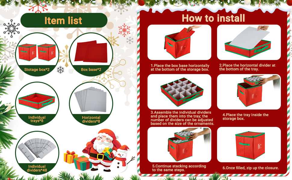 Коробка для прикрас на ялинку з 128 відділеннями, XL, з кришкою та додатковими кишенями, оксфордська тканина, червоно-зелена сітка