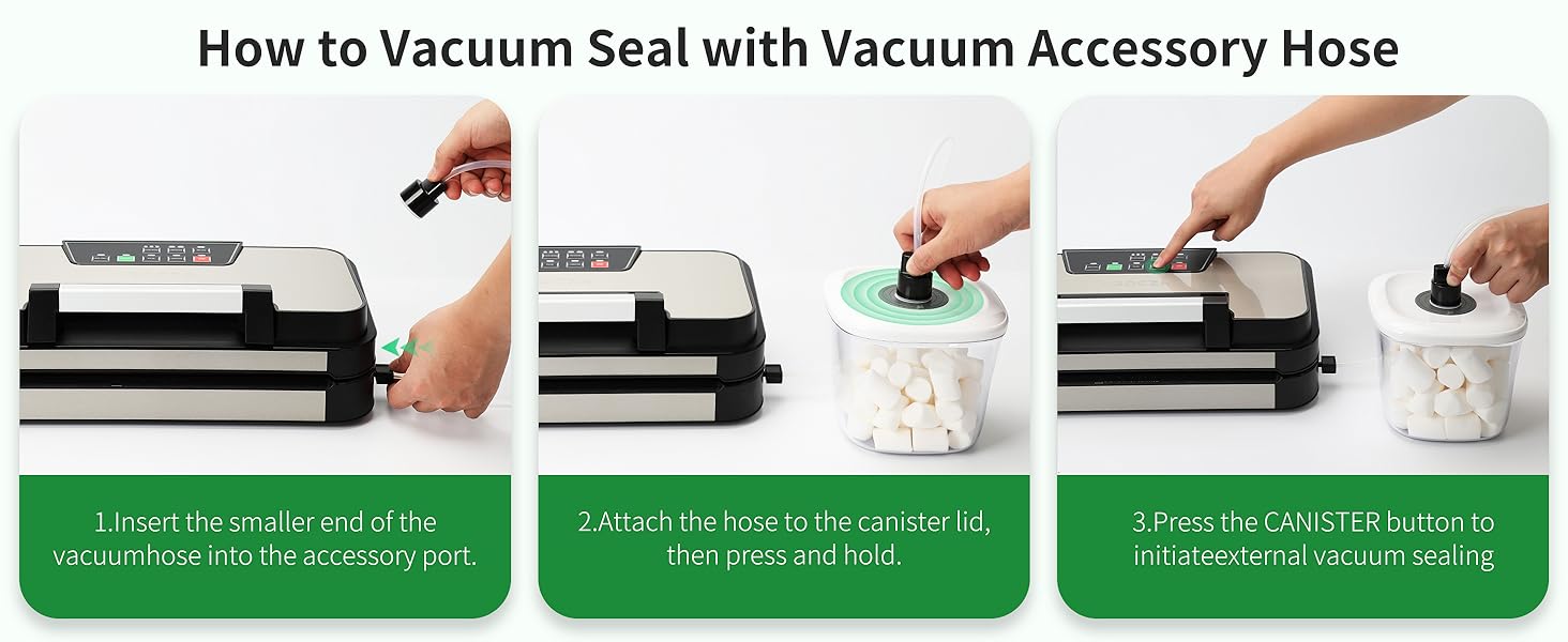 Вакууматор 10-в-1 для продуктів 95 кПа, вакуумний пакувальник з подвійною термозаваркою, вбудованим ножем та відсіком для пакетів, сталевий корпус, комплект з 2 рулонами