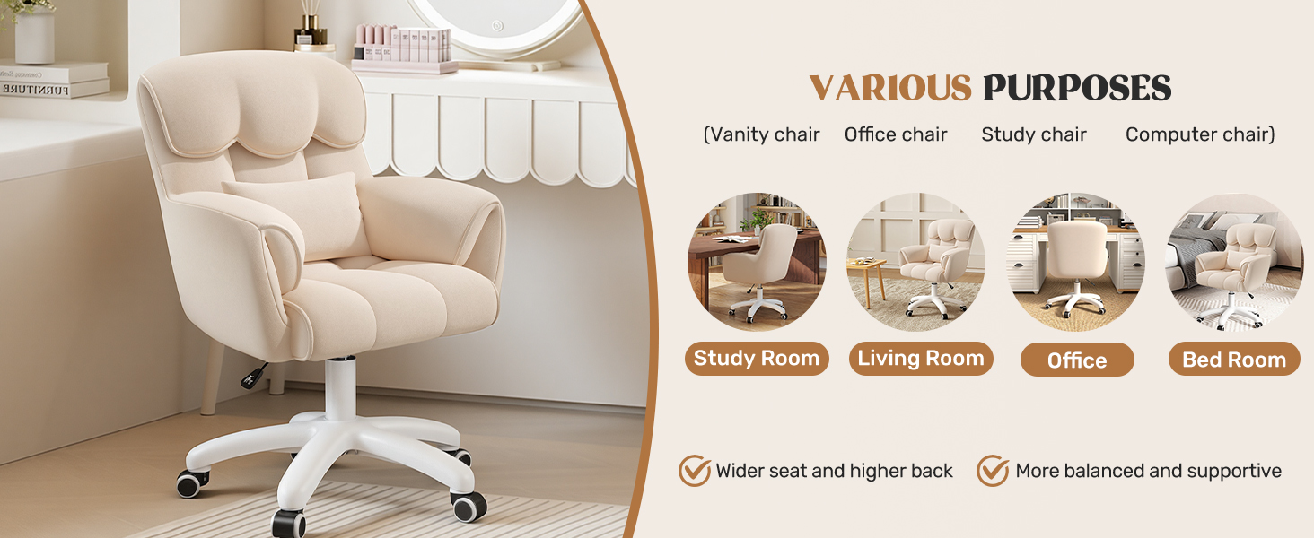 Ергономічне крісло для дому та офісу, обертове, регульоване по висоті, для робочого кабінету, спальні, бежеве
