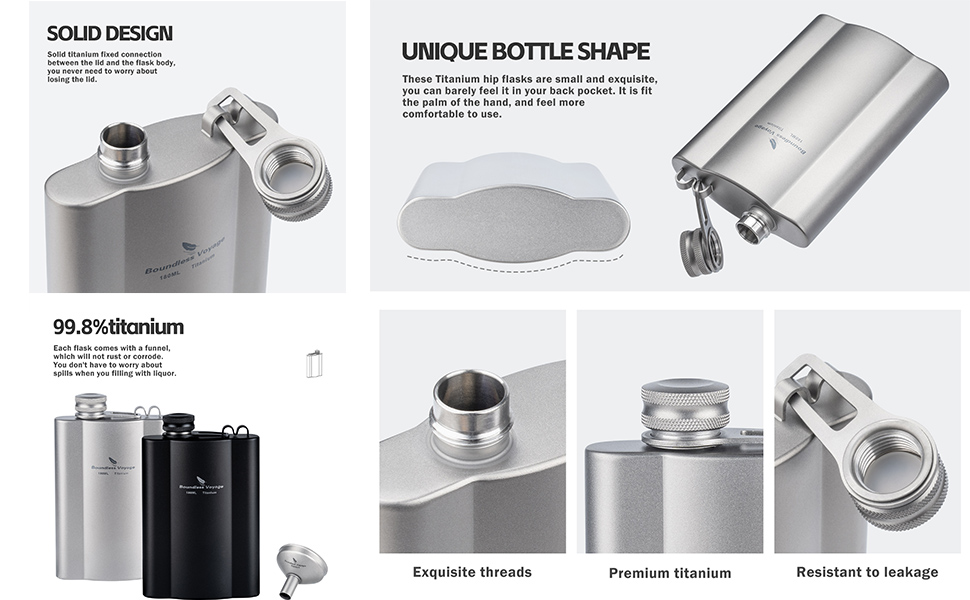 Фляга з титану iBasingo 180мл - Ultraleichter Flachmann для напоїв, Whiskey, Wodka, Weinflasche, Ti3071D (Ti3072d-180ml)