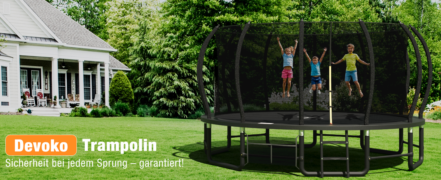 Батут Devoko вуличний Ø427 см, GS-сертифікат, посилені траверси, міцний, надійний, 427x427x265 см