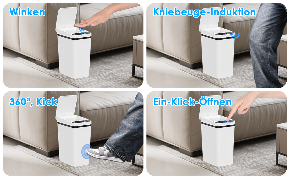 Набір з 2 автоматичних сміттєвих баків з датчиком, 12 л, електричний, 3 режими роботи, тихий, водонепроникний, інтелектуальний, для кухні, офісу, вітальні, ванної кімнати