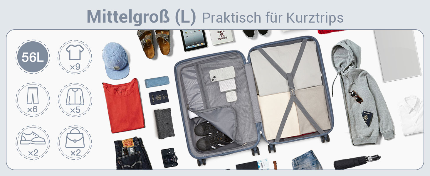 Чемодан KONO середнього розміру з жорсткою обшивкою, ABS+PC, 60L, білий/коричневий, з TSA замком