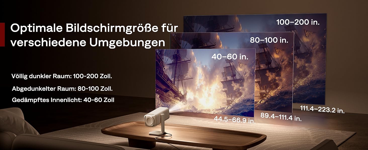 Портативний проєктор Aurzen Boom Air Mini з Google TV та Netflix, 4K, USB-C, Smart, Dolby Audio, WiFi, Bluetooth, автофокус TOF, поворотний штатив, кремово-білий