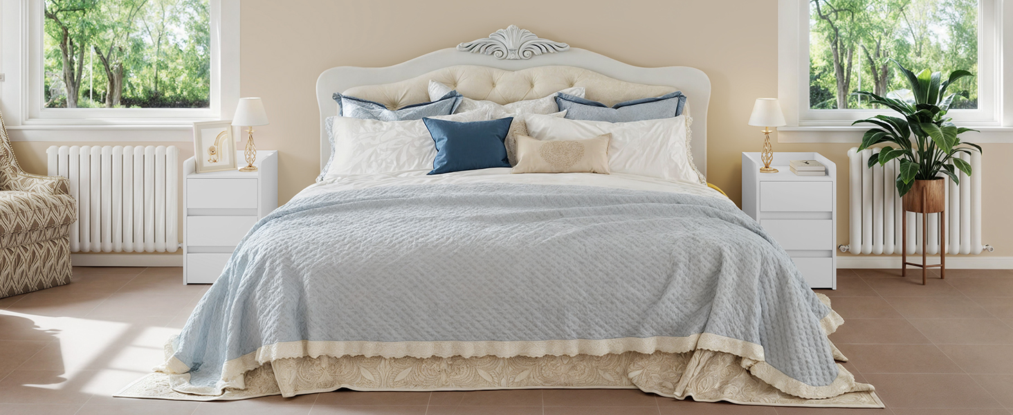 Приліжкові тумбочки YITAHOME 2 шт. з металевими ніжками та ручками, білий колір, 3 висувні ящики, 35 x 40 x 59 см