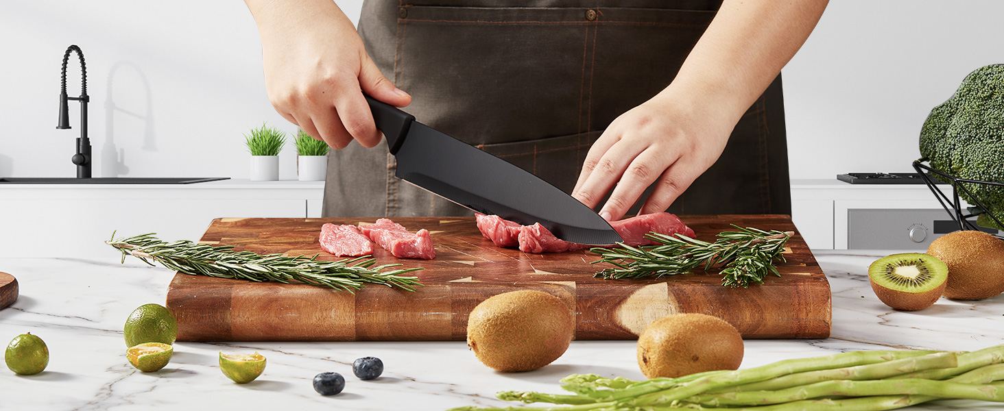 Набір ножів FOHERE 13 предметів з підставкою, нержавіюча сталь, з інтегрованим точилом, антипригарне покриття, ергономічні ручки, чорний граніт