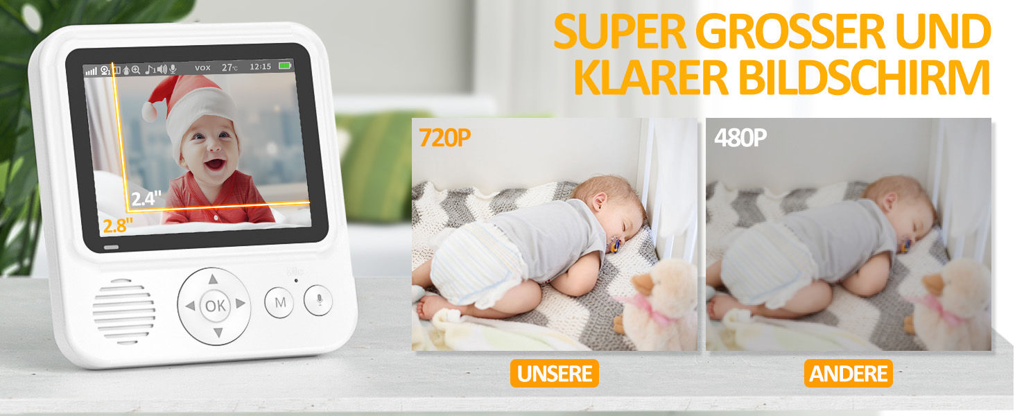 Відеоняня OBVHNUA з камерою 720P, IPS монітором 2.8