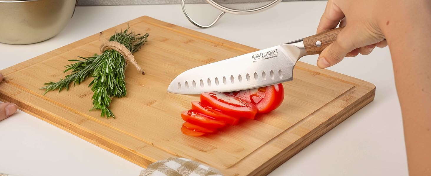 Ніж кухарський Moritz & Moritz 20 см з дамаської сталі 67 шарів - професійний ніж для кухні з ергономічною ручкою з акації