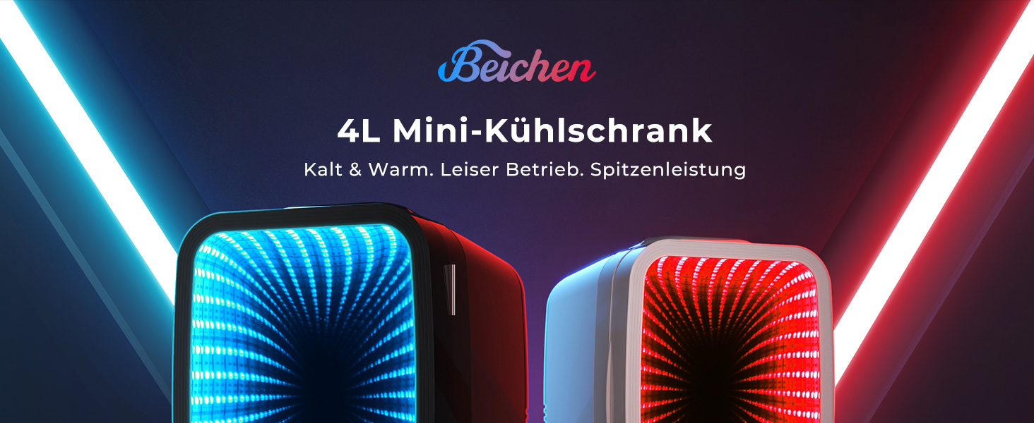 Міні-холодильник BEICHEN 4Л з RGB-підсвіткою, функція охолодження та підігріву 2в1, для напоїв, косметики та геймінгу, AC 220V/DC 12V (Чорний)
