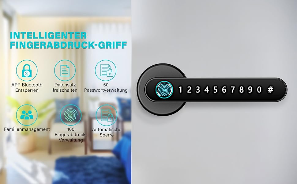 Відбиток пальця дверного замка, Smart Lock - ключ, відбиток пальця, карта, додаток, аварійне живлення USB, двері 35-55 мм