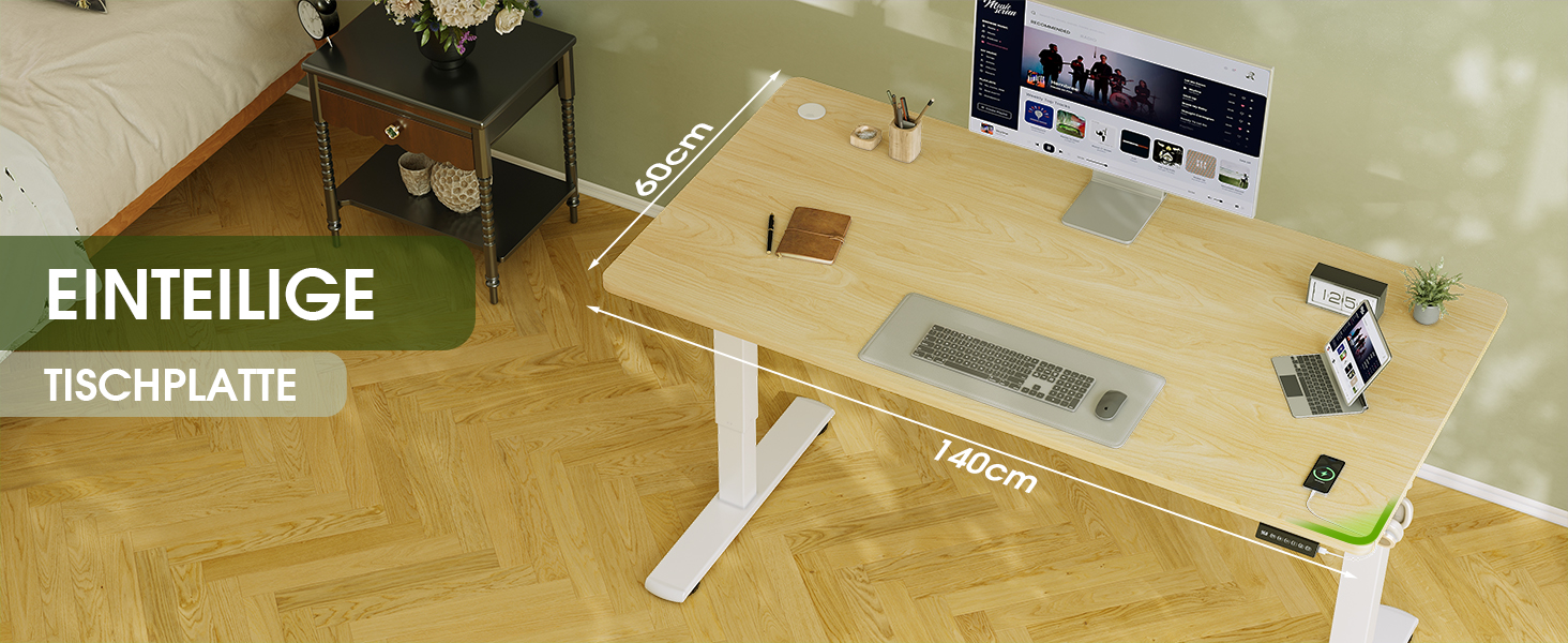 Електричний стіл Flamaker з регулюванням висоти, 160 x 60 см, з пам'яттю, для геймінгу, USB-зарядка (Бежевий)