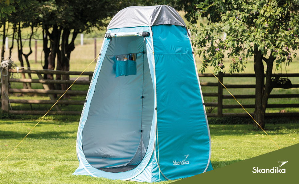 Намет для душу Skandika Camping Pop Up | Зручний намет для переодягання з висотою 210 см, сріблясте покриття, непрозорий, з окремим дном та вікном з москітною сіткою | Толетний намет